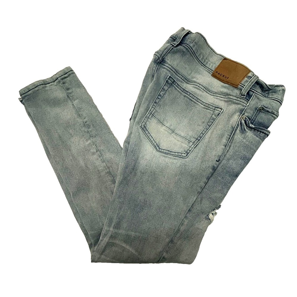 PacSun‎ Stacked Distressed Skinny Jeans Size 32x30 Mens Mid Rise Light Wash Blue